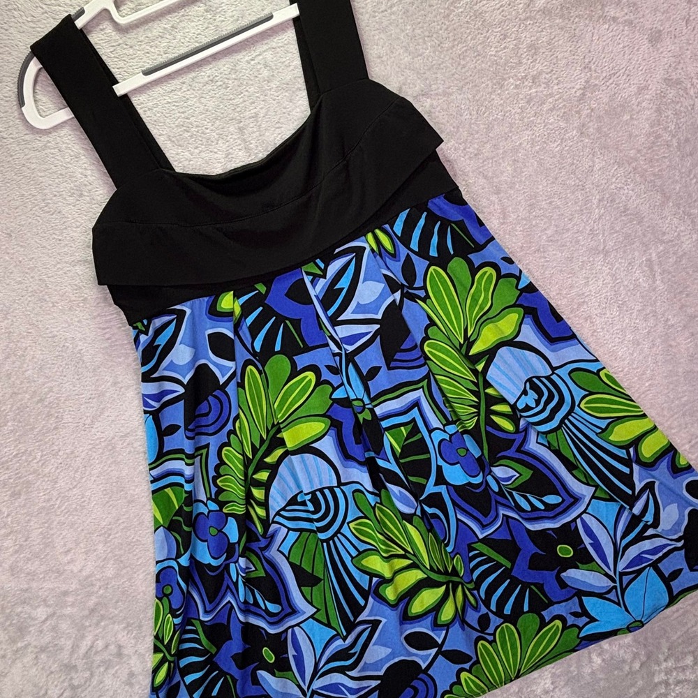 Maggy L Womens Dress Size 14 Blue Green Floral Empire Waist Sleeveless A-Line